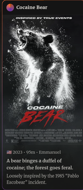 Cocaine Bear from our Spooktober 2025 lineup
