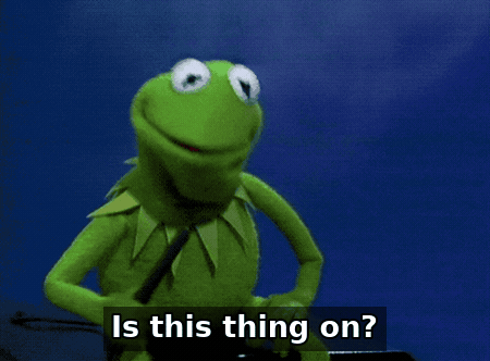 Kermit the Frog asking, “Is this thing on?”